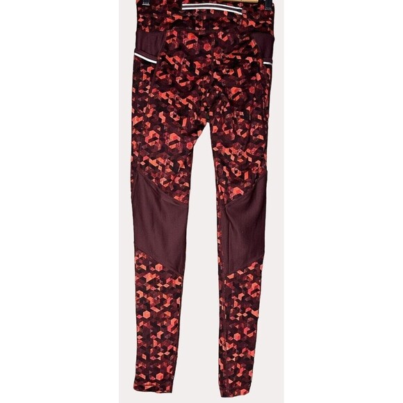 Athleta Geo Print Knit Mesh Yoga Pants Athleisure Pockets Red Black XXS - Picture 4 of 7